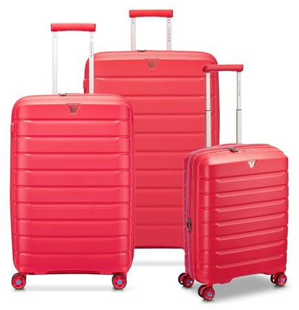 RONCATO B-FLYING Set 3 valigie trolley Grande Medio e Cabina Espandibili 4 Ruote, Rigidi con Chiusura TSA - Radiant Red