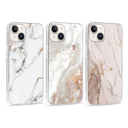 Xylota 3 Stück Handyhülle für iPhone 13 Mini 5,4 Hülle, Transparent Mode Case mit Aesthetic Marmor Muster, Weich Silikon Ultra Dünn TPU Stoßfeste Kratzfest Schutzhülle Cover für iPhone 13 Mini,02