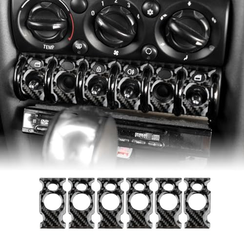 KUNGKIC Für MINI COOPER R50 R53 2001-2006 Kohlefaser Auto-Zentralsteuerung Schaltertastenrahmen Dekorativ Innenraum Aufkleber Zubehör,Geschenk (Stil A,Schwarz)