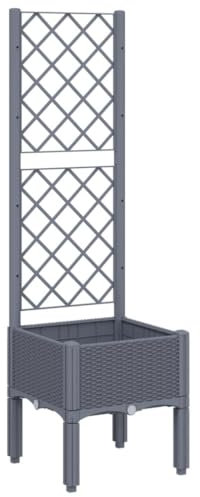 vidaXL Jardinière avec Treillis, Bac à Fleurs, Pot à Plantes, Boîte à Fleurs Jardin Terrasse Patio Extérieur, Bleu Gris 40x40x142 cm PP