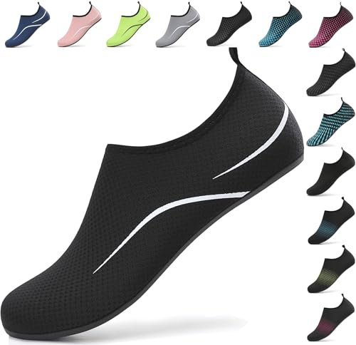 BARFULKER Wasserschuhe Damen Herren Badeschuhe Schwimmschuhe Schnell Trocknend Aquaschuhe rutschfeste Strandschuhe Surfschuhe Barfußschuhe Beach Pool Unisex, Schwarz 43 EU