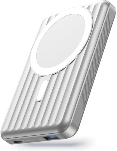 Azmuth Magnetische Powerbank 10000mAh, Wireless Power Bank Magnetisch 22.5W PD Schnelles Laden mit LED-Display und USB-C Ladekabel, Akkupack für iPhone 15/14/13/12 Serie (Silber)