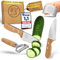 Eli® Kindermesser - kindersicheres hochwertiges 4 teiliges Kinder Küchenmesser Set inkl. Fingerschutz - Sparschäler - rostfreier Edelstahl - Griffe aus Buchenholz - Schneidemesser