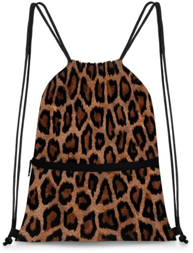 Kordelzugbeutel mit Leopardenmuster, Rucksack für Herren, Damen, Kinder, Mädchen, Jungen, Leopardenmuster, Turnbeutel, Sportrucksack für Reisen, Wandern, Strand, Schule, farbig, L