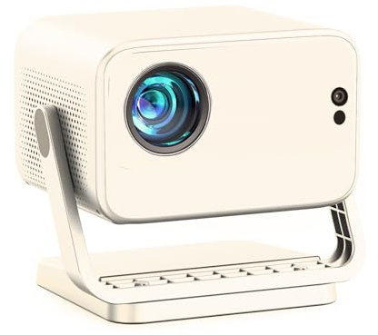 【Auto Focus & Keystone】Himovies Projector, Portable WiFi Bluetooth Projector, Native 1080P Movie Projector, Video Projector Compatible with iOS & Android Phone/USB/HDMI/TV STICK(Beige)
