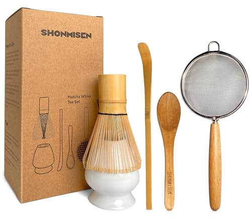 SHONMISEN Matcha Set MatchaBesen matcha zubehör Matcha Whisk 5-teiliges Matcha-Besen-Set Teelöffel Chasen-Ständer