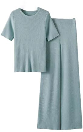 2-teiliges Strickset für Damen, Pullover, Tops, weites Bein, Hose, Anzug, Sommer, zweiteiliges Set, Hose, Trainingsanzüge, En8, Einheitsgröße
