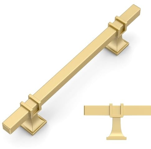 Amerdeco 10 Stück Möbelgriffe Gold – 128mm Lochabstand, Schrankgriffe, Küchengriffe, Schubladengriffe für Küchenschränke & Kleiderschränke UK0003