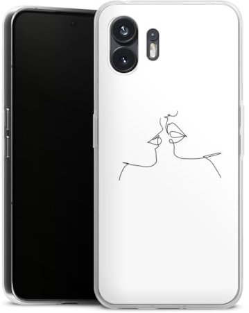DeinDesign Silikon Hülle kompatibel mit Nothing Phone 2 Case transparent Handyhülle Kussmund Line Art Liebe