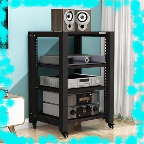 Heimkino-Audioständer, AV-Medienständer, HiFi-Rack, Stereo-Komponentenschrank, 5/2-stufiger Audioschrank mit Bremsrad, professioneller Medienaufbewahrungsschrank für Schlafzimmer (schwarz, 4 Stufen)