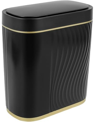 Foppla Motion Sensor Trash Can, 7L Auto Garbage Bin, Battery Powered Smart Trash Can, Low Noise, Waterproof Touchless Garbage Can for Bedroom, Bathroom, Kitchen, Office (Black and Gold)
