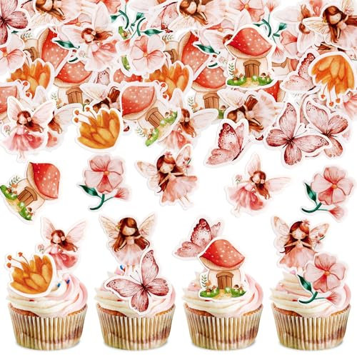 Blumomon 40Pcs Edible Fairy Cupcake Toppers Pink Butterfly Angel Fairy Cupcake Picks Ballet Dancer Cake Topper for Wedding Bridal Shower Baby Shower Birthday Party Cake Decorations Supplies