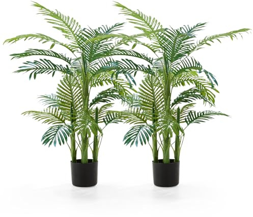 Warmiehomy 2 STK. Kunstpflanzen Palme Groß 120cm Künstliche Kunstpalme Künstliche Pflanze im Topf Plastikpflanze Palmenfarn Farnpalme für Indoor Outdoor Modern Decor