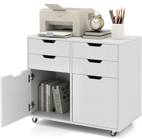 CASART Rolling File Cabinet, 4/5/7 Drawers Freestanding Storage Organizer Cupboard on Wheels, Home Office Lateral Filing Chest (4 Drawers + 2 Door, White)