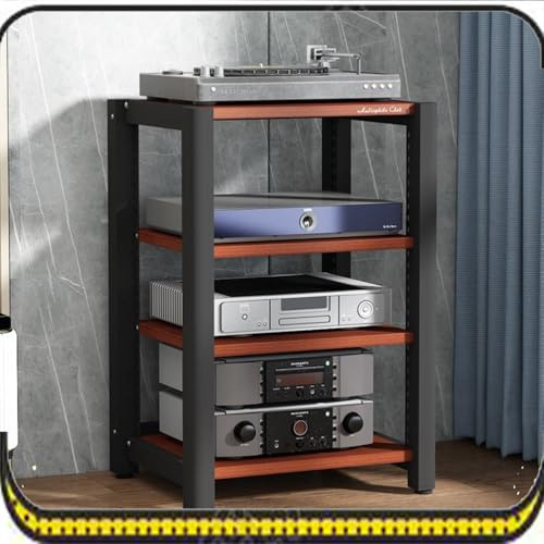 Heimkino-HiFi-Verstärker-Rack CD-Player-Ständer mit beweglichem Medienspeicher und Teak-Finish, 4-stöckiger Audio-Tower-Schrank für Stereoanlage