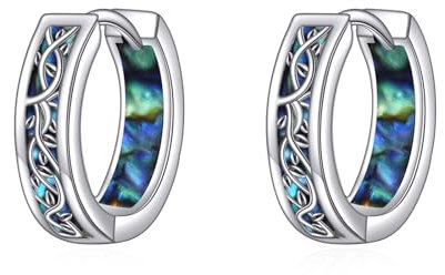 DAYLINLOVE Boucles d'oreilles arbre de vie en argent sterling 925 avec coquille d'ormeau - Cadeau pour femme, Argent sterling