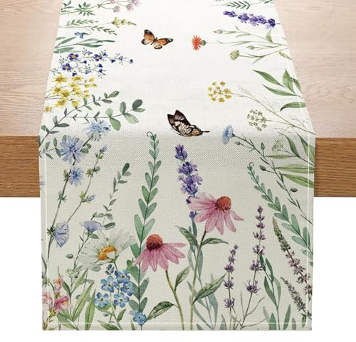 Kabwea Nouveau Chemin de Table de Style Chinois avec des Fleurs de Printemps, Chemin de Table Printemps, Chemin de Table Moderne, décoration printanière intérieure (183 * 33 cm)