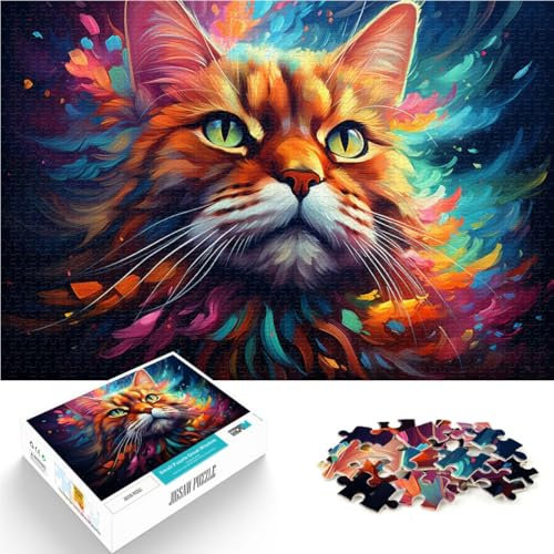 1000-teiliges Puzzle für Erwachsene, Synth Wave Terror Kitten, Handgeschwindigkeitswettbewerb, perfekte Dekoration,38x52cm, geeignet für Teenager ab 14 Jahren