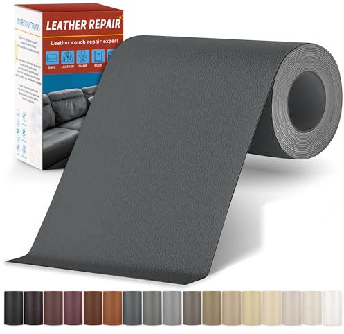 Parche de Cuero Adhesivo Gris oscuro, 10x200cm Cuero Adhesivo para Tapizar, Polipiel Adhesiva para Tapizar, Sofá, Asiento de Coche, Bolso, Chaqueta