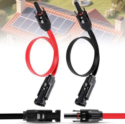 2 unidades de cable plano para panel solar, cable de alimentación de 35 cm, cable de alimentación flexible IP67, 4 mm² con enchufe y acoplamiento, cable MC4, cable de extensión, cable solar plano para