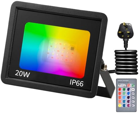 Phlbao RGB LED Strahler 20W Fluter Außen Strahler 16 million Farben und 16 Modi Smart LED Flutlichtstrahler, IP66 Außenstrahler Wasserdicht LED Flutlicht, Garten Stimmungslichter