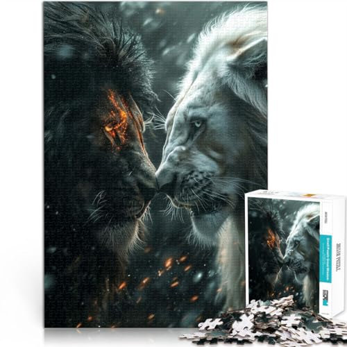 Puzzle 1000 Teile für Erwachsene schwarzer Löwe gegen weißen Aus Karton Geeignet für Kinder ab 14 Jahren Quizspiel Lustige Aktivitäten für zu Hause, Geburtstagsgeschenk, Reisegeschenke。Größe：26x38cm