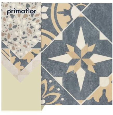Primaflor PVC Boden Eveon | Versaille | 300x200 cm | Blau Beige | 2,00 m Meterware in Vintage-Fliesenoptik mit Vliesrücken, Nutzungsklasse 31, für Wohnräume, Büro, Feuchtraum und Messe