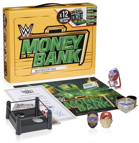 Wow! Stuff WWE Money in The Bank Mystery Gift Pack | Über 14 WWE-Überraschungen | inklusive exklusiven Thumb War Superstars, Custom Ring, Sticker & Slap Band | Sammelaktentasche mit versteckten