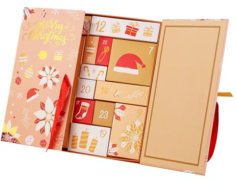 Adventskalender zum Befüllen, 24 Gitter Leere Adventskalenderboxen, Bunte Adventskalender Boxen zum Selberfüllen, DI.Y Weihnachtskalender Parties Schachteln für Aufstellen & Befüllen, Bonbonschachteln