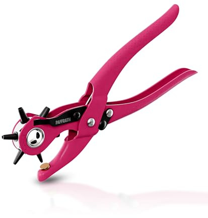 Paffrath® Revolverlochzange - Pink Edition - Gehärtete, präzise auswechselbare Lochpfeifen Ø 2,0-4,5mm -Perfekt für Pappe, Leder und Bastelarbeiten -Automatik-Feststeller für einfache Einhandbedienung
