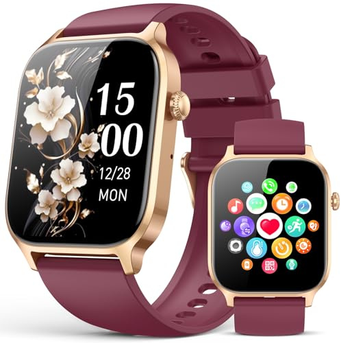 Smartwatch für Herren Damen - Annehmen/Tätigen von Anrufen, 2026 IP68 Wasserdicht Fitness Tracker Uhr mit Schlaf-Schrittzähler Aktivität-Smartwatch für Samsung Android iPhone iOS (Deep Burgundy, 1.83)