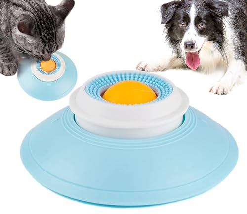 Hunde Leckmatte mit Saugnapf & Drehkugel – Spielzeug zur langsamen Fütterung gegen Langeweile für kleine bis große Hunde