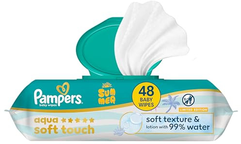 Pampers Aqua Soft Touch Baby-Feuchttücher Summer Edition, 1x48 (48 Stück) | weiche Textur & Lotion mit 99% Wasser