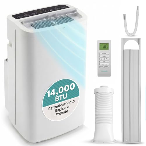 SereneLife Condizionatore Portatile 3-in-1, Deumidificatore, Ventilatore, Telecomando, Kit Scarico Finestra, 13,000 BTU, Classe A
