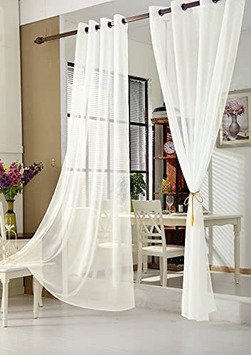 WOLTU Vorhänge Gardinen mit Ösen 2er Set Transparente Stores Gardinen aus Voile Durchsichtige Ösenvorhänge Fensterschal für Wohnzimmer Schlafzimmer Kinderzimmer 140x245 cm, Creme