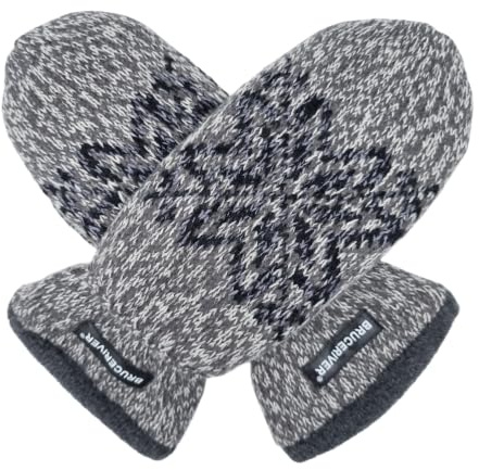 BRUCERIVER Hommes Moufles Gants en tricot de flocon de neige avec doublure en polaire Thinsulate chaude | Doublure polaire isolante