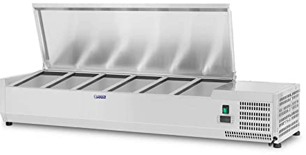 Royal Catering Vetrina Refrigerata RCKV-140/33-6S (140 x 33 cm, 40 L, 6 x contenitori GN 1/4, 2-10 °C, 110 W, R600a, Termostato, Coperchio in acciaio inox)