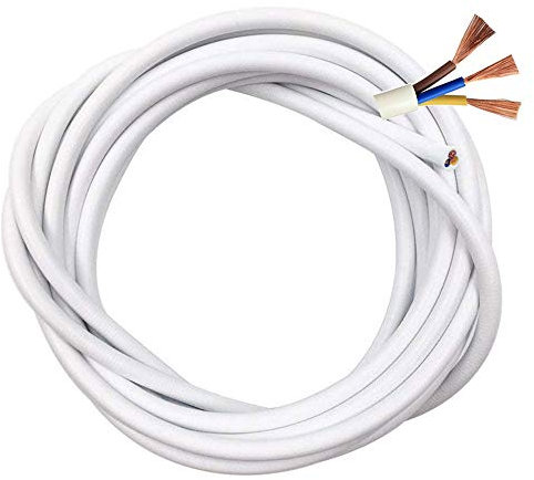 Cavo Elettrico/3 Core Rotondo in PVC Corrente Elettrica Cavo filo di Rame ad Alta Temperatura Resistenza 3 x 0.75 mm² Cavo di Alimentazione a Terra Cavo – 5 Metre Taglio Lunghezza flessibile - Bianco