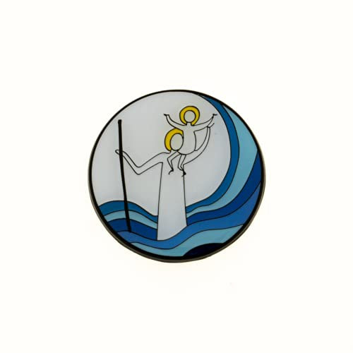 Herzmensch Christophorus-Plakette klein fürs Auto Schutzpatron Autoplakette Gute FAHRT Schutzengel selbstklebend 3,5 cm Heiliger Christopherus blau weiß Email