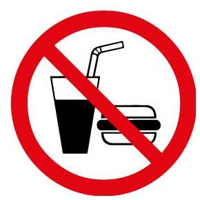 Interdiction de manger et boire panneau autocollant sticker adhesif - Taille : 8 cm