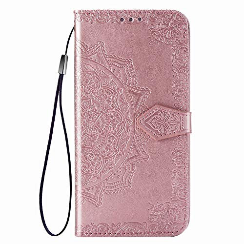 Fertuo Cover Huawei P Smart Z/Honor 9X, Custodia Portafoglio a Libro in Pelle Flip Cover con Porta Carte e Chiusura Magnetica [Mandala] Case Antiurto per Huawei P Smart Z/Honor 9X, Oro Rosa