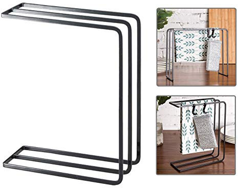 WING Porte-Serviette de Cuisine sur Pied à 3 Niveaux, Porte-torchon Porte-essuie-Main Tablettes Porte-Serviettes Gant de Toilette Support Serviettes, 25 ×10×30cm,Noir
