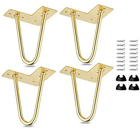 4 Pièces Pieds De Lit, La Vane Pieds De Table En Métal Avec Vis & Protecture De Plancher Pour DIY Meuble Sofa Fauteuil Canapé Chaise 4 Inch Doré