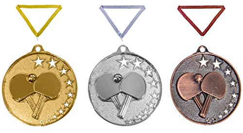 Henecka Medaille Tischtennis, Medaillen mit Wunschgravur, inklusive Halsband, wählbar in Gold, Silber, Bronze, oder als 3er-Serie