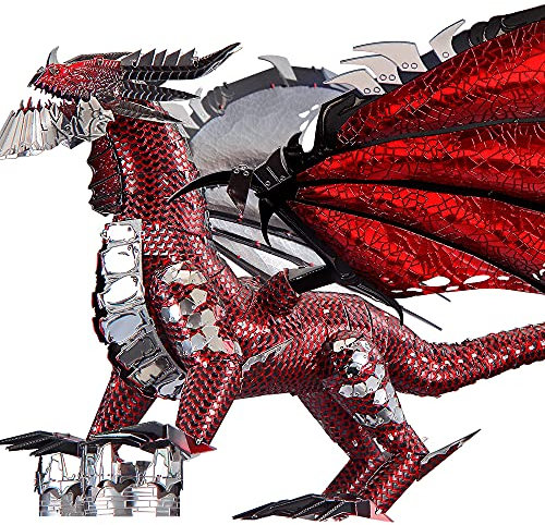 Piececool 3D Puzzle Metall Modellbau Drachen, 3D Metal Puzzle für 340 Edelstahl, Ganzes Metall, 1:1 Wiederherstellen Sammlung, Geburtstagsgeschenk, Modellbausatz Erwachsene, 107 Teile