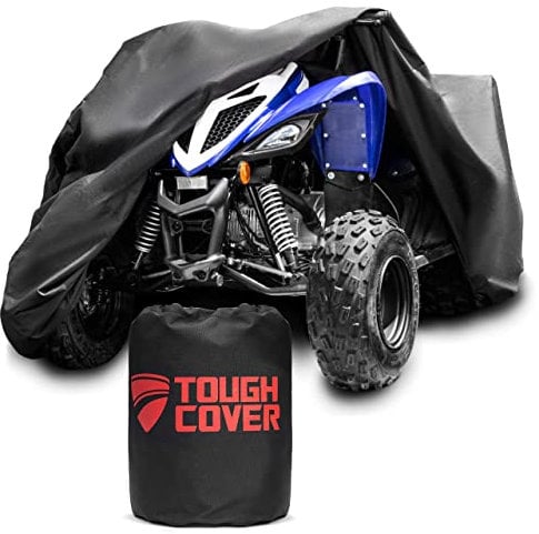 Tough Cover Premium ATV Cover, Heavy Duty 600D Marine Grade Fabric, Quad Cover for Kawasaki, Honda, Polaris, Yamaha, and More. Protection Against Water, Wind, UV. 4 Wheeler Accessories (Black)