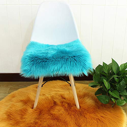 Nicole Knupfer Faux Lammfell Sitzkissen, Schaffell Sitzauflage Longhair Fell Optik Nachahmung Wolle Sofa Matte (Dunkelblau,45 * 45cm)