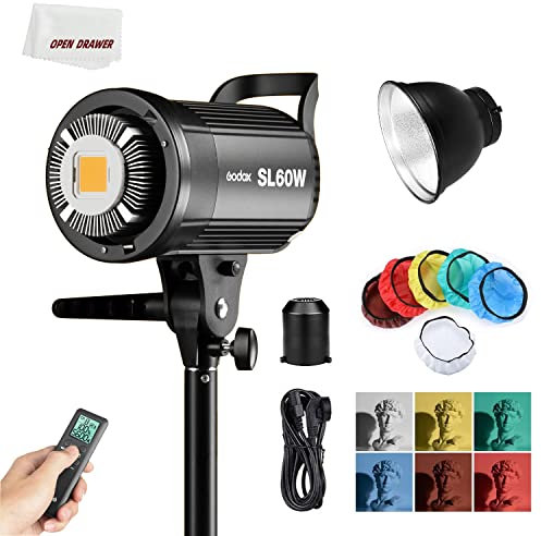 Godox SL-60W 60W CRI>95 TICI>90 5600 ± 300K LED Continuous Light for Bowens Mount with Reflective Standard Soft Light Cloth for Children's Photography and Video Recording