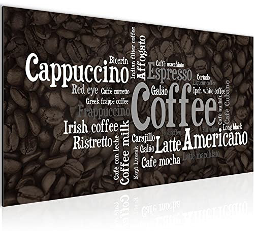 Runa Art Wandbild Küche Kaffee 1 Teilig 100 x 40 cm Modern Bild auf Vlies Leinwand Mit Aufschrift Esszimmer Küchenbilder Schwarz Weiss 036712c