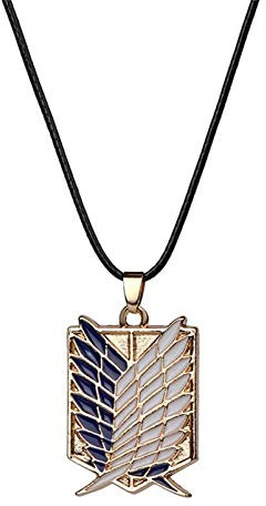 Angriff Auf Titan Halskette, Yifnny Angriff Auf Titan Survey Corps Badge Halskette Blau Weiß Flügel der Freiheit Anhänger Cosplay Halskette Anime Schmuck für Männer/Jungen/Anime Fan (Gold)